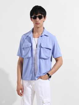 The Indian Garage Co - Men Blue Solid Collar Half Sleeves Shirt