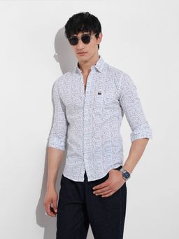 The Indian Garage Co - Men White Slim Fit Solid Collar Full Sleeves Shirt