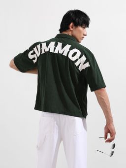 The Indian Garage Co - Men Green Boxy Fit Embroidered Collar Half Sleeves Shirt
