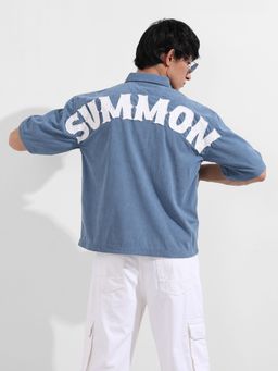 The Indian Garage Co - Men Blue Boxy Fit Embroidered Collar Half Sleeves Shirt