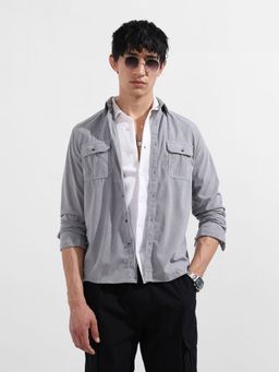 The Indian Garage Co - Men Grey Solid Collar Full Sleeves Shirt