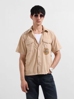 The Indian Garage Co - Men Beige Boxy Fit Solid Collar Half Sleeves Shirt