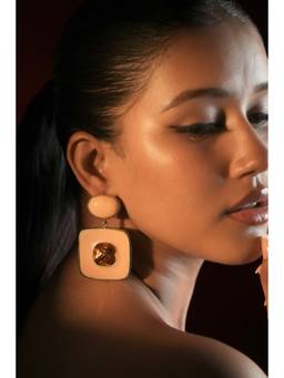 Bijoux by Priya Chandna - Tan Enamel Frame Drops Earrings