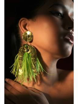 Bijoux by Priya Chandna - Green Kiwi Feather Drops Earrings