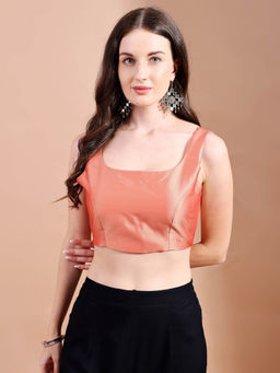 Tikhi Imli - Orange Tafetta Sleeveless Stitched Blouse