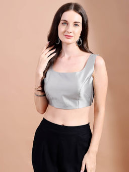Tikhi Imli - Grey Tafetta Sleeveless Stitched Blouse
