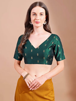 Tikhi Imli - Green Tafetta Half Sleeves Stitched Blouse