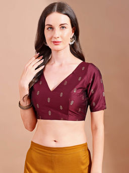Tikhi Imli - Maroon Tafetta Half Sleeves Stitched Blouse