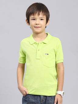 Monte Carlo - Boys Green Solid Collar Neck Half Sleeve Polo T-Shirt