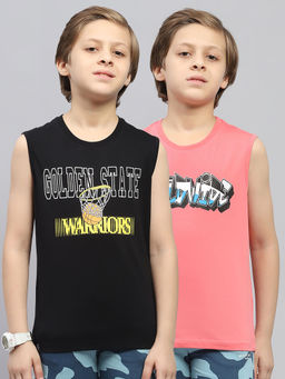 Monte Carlo - Boys Pink & Black Printed Round Neck Sleeveless T-Shirt (Pack of 2)