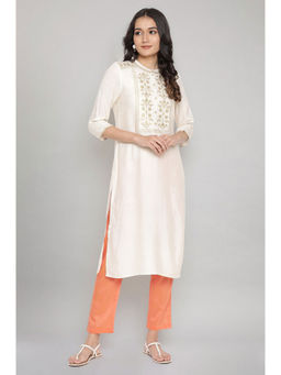 Aurelia - Off-White Embroidered Straight Kurta
