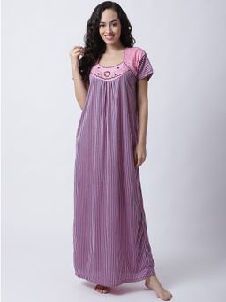 Secret Wish - Women Pink Hosiery Striped Nighty