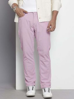 The Indian Garage Co - Men Straight Fit Textured Mid-Rise Trousers Purple