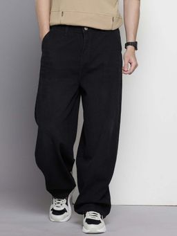 The Indian Garage Co - Men Loose Fit Solid Mid-Rise Jeans Black