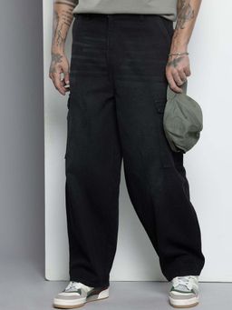 The Indian Garage Co - Men Baggy Fit Solid Mid-Rise Jeans Black