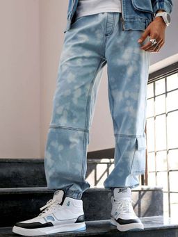 The Indian Garage Co - Men Loose Fit Solid Mid-Rise Stretchable Denim Joggers Blue
