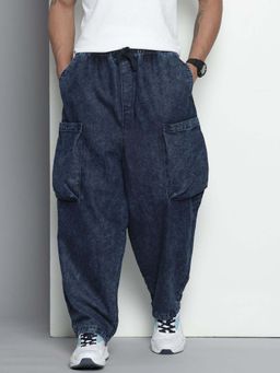 The Indian Garage Co - Men Cargo Baggy Harem Solid Mid-Rise Jeans Blue