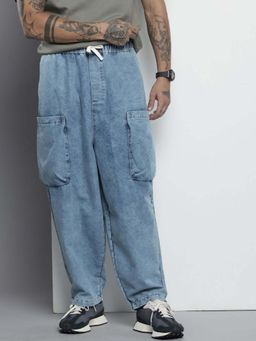 The Indian Garage Co - Men Cargo Baggy Harem Solid Mid-Rise Jeans Blue