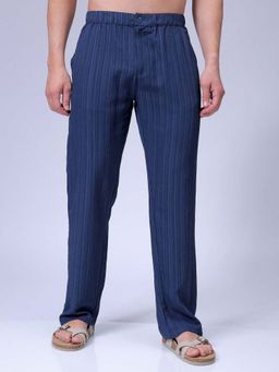 The Indian Garage Co - Men Loose Fit Textured Mid-Rise Elasticated Trousers Blue