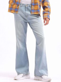 The Indian Garage Co - Men Bootcut Loose Fit Solid Mid-Rise Jeans Blue