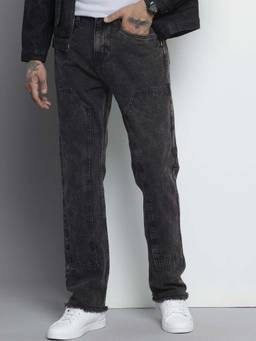 The Indian Garage Co - Men Vintage Straight Fit Distressed Mid-Rise Jeans Black