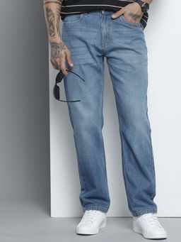 The Indian Garage Co - Men Vintage Straight Fit Solid Mid-Rise Jeans Blue