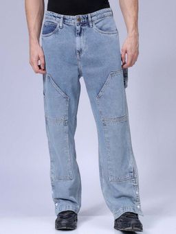 The Indian Garage Co - Men Relaxed Straight Fit Patched Mid-Rise Jeans Blue