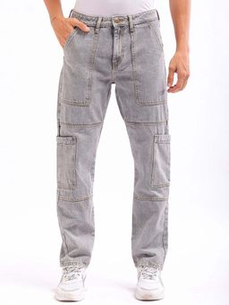 The Indian Garage Co - Men Dad Fit Solid Mid-Rise Cargo Denim Grey