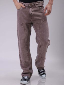 The Indian Garage Co - Men Relaxed Straight Fit Patched Mid-Rise Jeans Purple