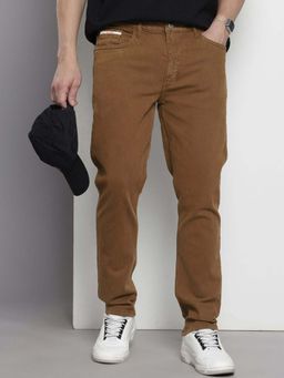 The Indian Garage Co - Men Slim Fit Solid Mid-Rise Jeans Brown