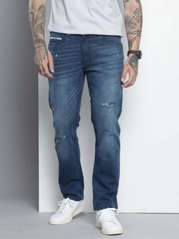 The Indian Garage Co - Men Slim Straight Fit Solid Mid-Rise Stretchable Jeans Blue