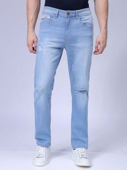 The Indian Garage Co - Men Slim Straight Fit Solid Mid-Rise Stretchable Jeans Blue