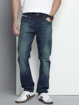 The Indian Garage Co - Men Slim Straight Fit Solid Mid-Rise Stretchable Jeans Blue