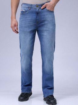 The Indian Garage Co - Men Bootcut Slim Fit Solid Mid-Rise Stretchable Jeans Blue