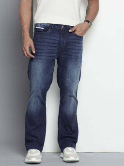 The Indian Garage Co - Men Bootcut Slim Fit Solid Mid-Rise Stretchable Jeans Blue