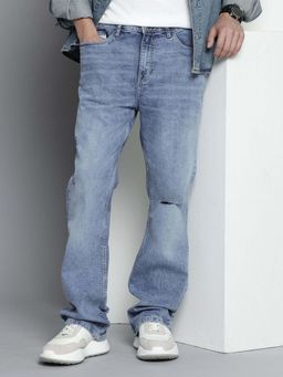 The Indian Garage Co - Men Bootcut Slim Fit Solid Mid-Rise Stretchable Jeans Blue