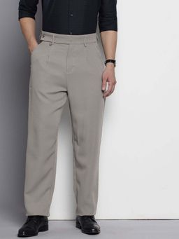 The Indian Garage Co - Men Loose Fit Solid Mid-Rise Trousers Grey