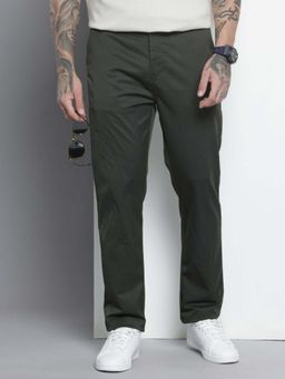 The Indian Garage Co - Men Regular Fit Solid Mid-Rise Trousers Grey