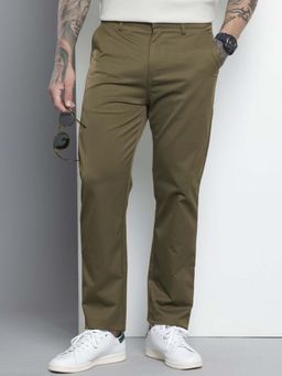 The Indian Garage Co - Men Regular Fit Solid Mid-Rise Trousers Olive