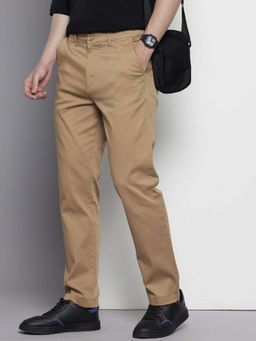 The Indian Garage Co - Men Regular Fit Solid Mid-Rise Chinos Khaki