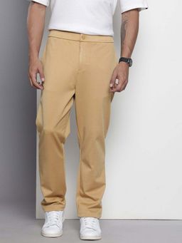 The Indian Garage Co - Men Relaxed Fit Solid Mid-Rise Chinos Khaki
