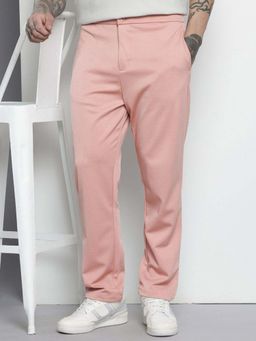 The Indian Garage Co - Men Relaxed Fit Solid Mid-Rise Chinos Pink