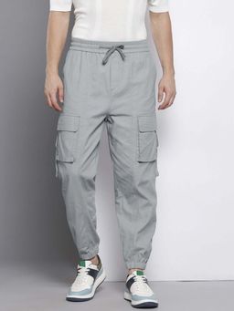 The Indian Garage Co - Men Loose Baggy Solid Mid-Rise Cargo Joggers Grey