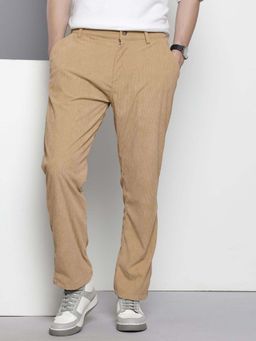 The Indian Garage Co - Men Vintage Straight Fit Textured Mid-Rise Trousers Khaki