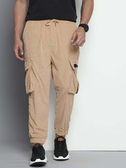 The Indian Garage Co - Men Drop Crotch Loose Fit Textured Mid-Rise Joggers Khaki
