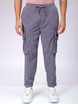 The Indian Garage Co - Men Drop Crotch Loose Fit Textured Mid-Rise Joggers Grey