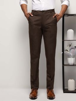 Subtract - Men 4 Way Stretch Wrinkle Free Slim Fit Trouser In Dark Brown