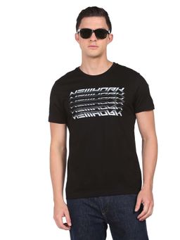 Arrow Newyork - Men Black Brand Print Cotton T-Shirt