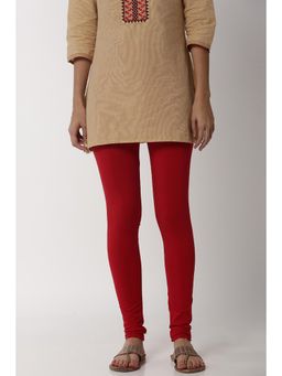 Soch - Women Dark Red Solid Cotton Hosiery Churidar Leggings