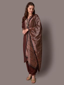 Shree - Women Rayon Brown Printed Kurta With Harem Pant & Dupatta (Set Of 3)